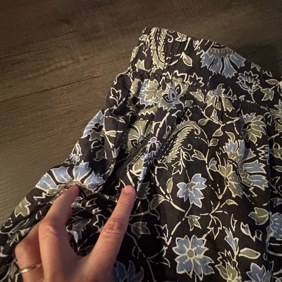 LOFT Skirt Womens L Linen Blend Pockets Pull On Elastic Floral Black Blue Green - Picture 5 of 8